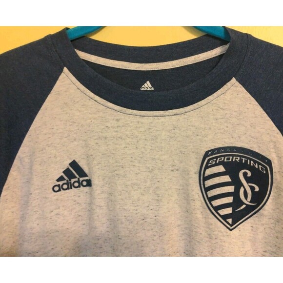 Adidas Women's Sporting Kansas City MLS Soccer Super Soft T-Shirt Navy/Gray Sz L - Picture 6 of 8